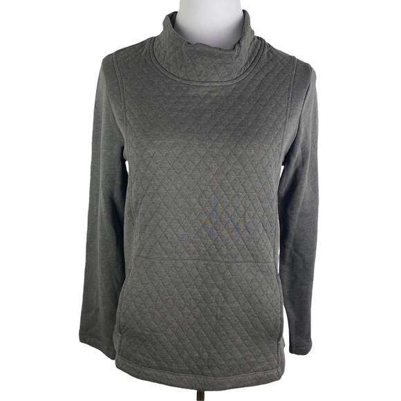 Serra Tops - Serra Quilted Kangaroo Pocket Sweatshirt Women's Medium Marled Charcoal Gray NEW